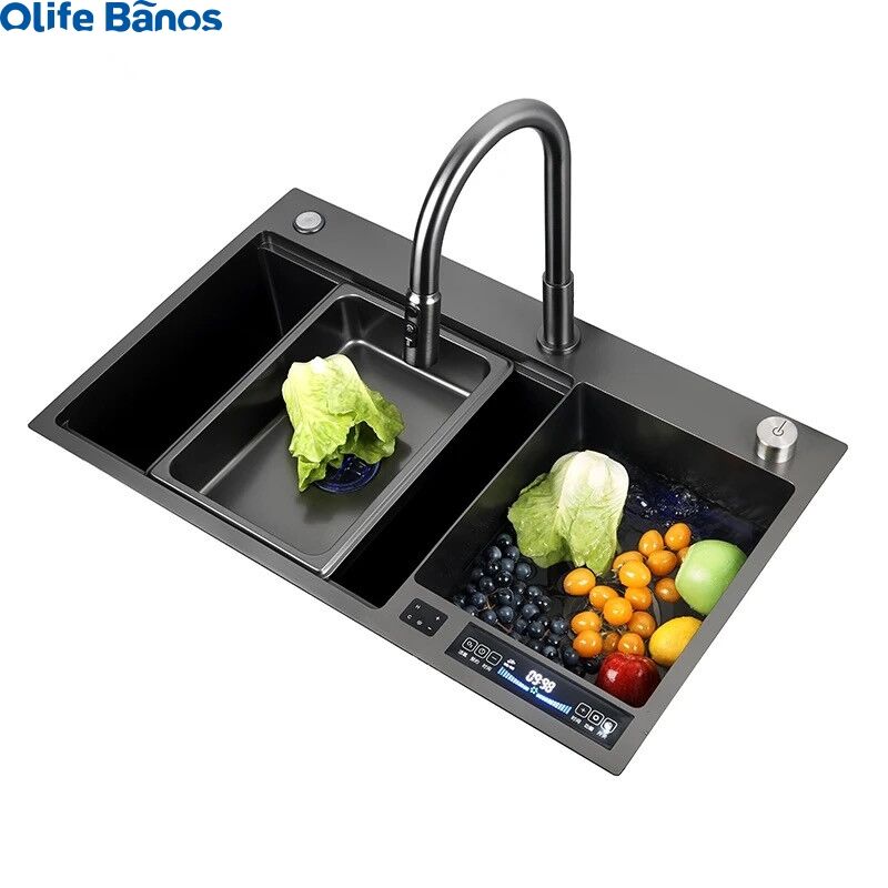 Olifebanos   High Temperature Disinfection Dryer Ultrasonic Sink Washing Fruit Vegetable And Seafood 2 In 1 Sus304 Kitchen Sink details