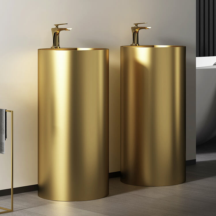 Luxury Bathroom Decor Artificial Stainless Steel Stainless Steel SUS 304 Gold Pedestal Basin factory