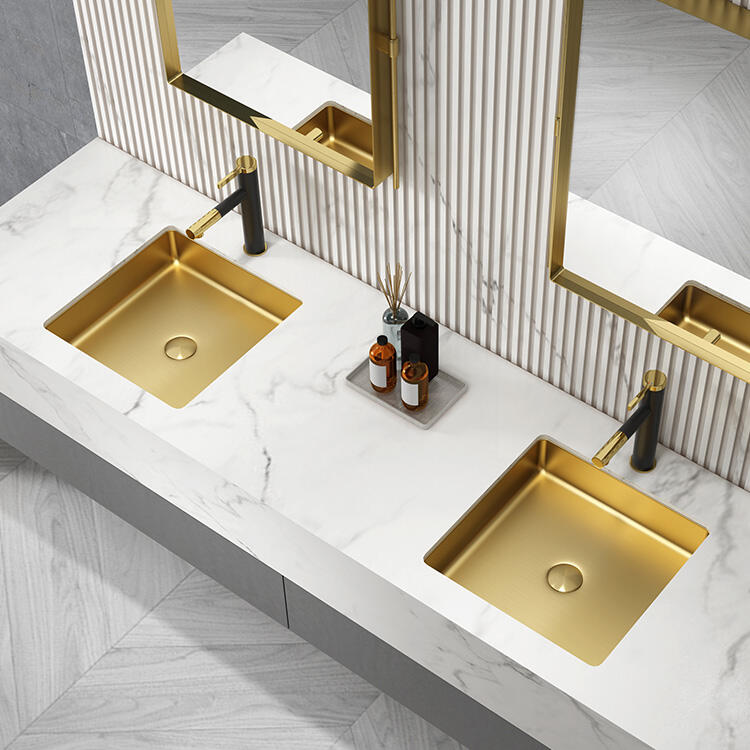 Bathroom Sink Factory Luxury Golden Sink Bathroom SS304 Stainless Steel Vessel Sink factory