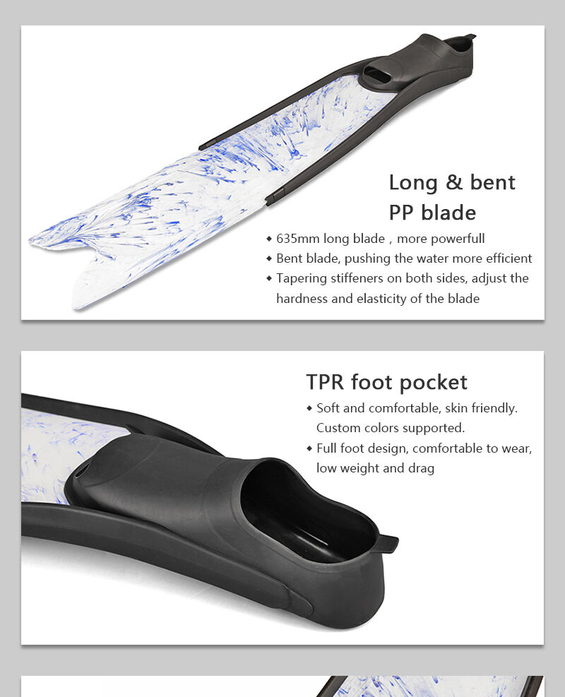 Custom Foot Pocket Diving spearfishing fins Fins freediving flipper equipment long blade freediving fins details