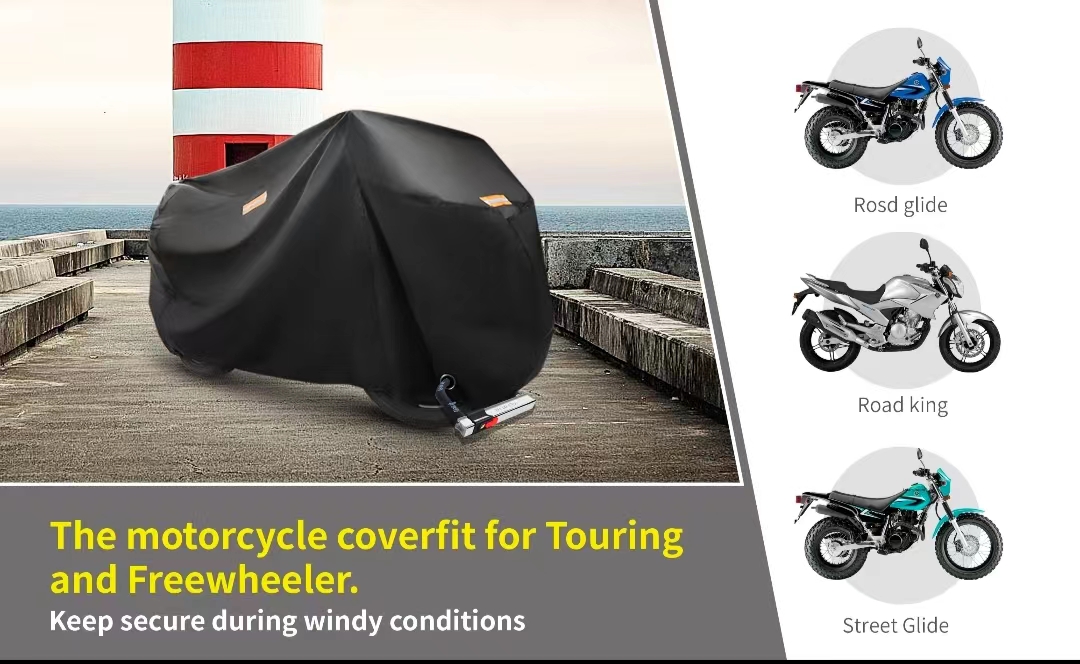 Factory hot sale high quality waterproof 210D full black motorcycle cover details