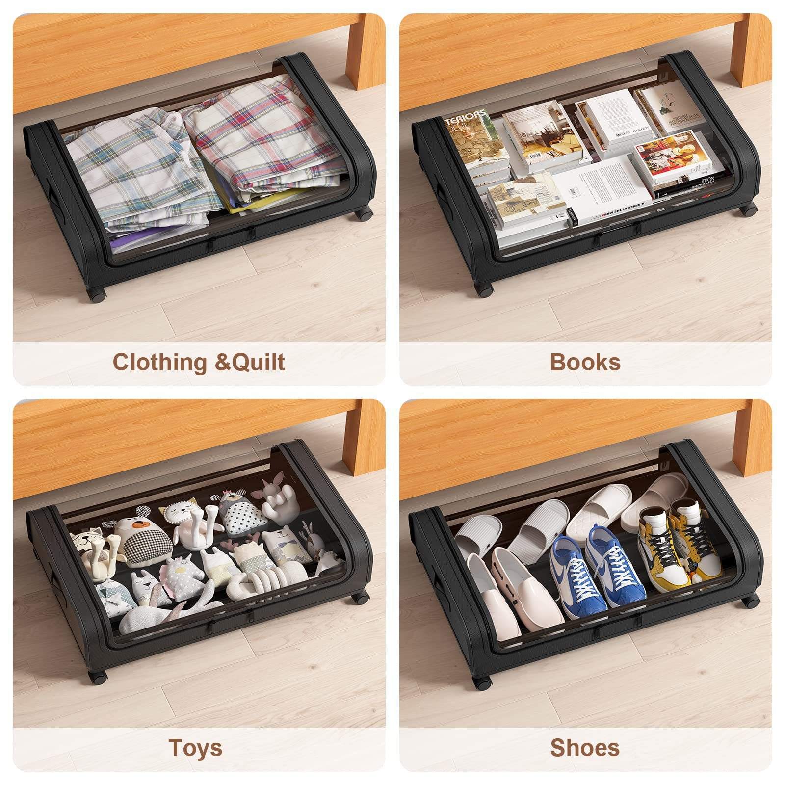 Cloth wheel storage rack under bed Clothing shoes books Dustproof storage box Home slot storage box details