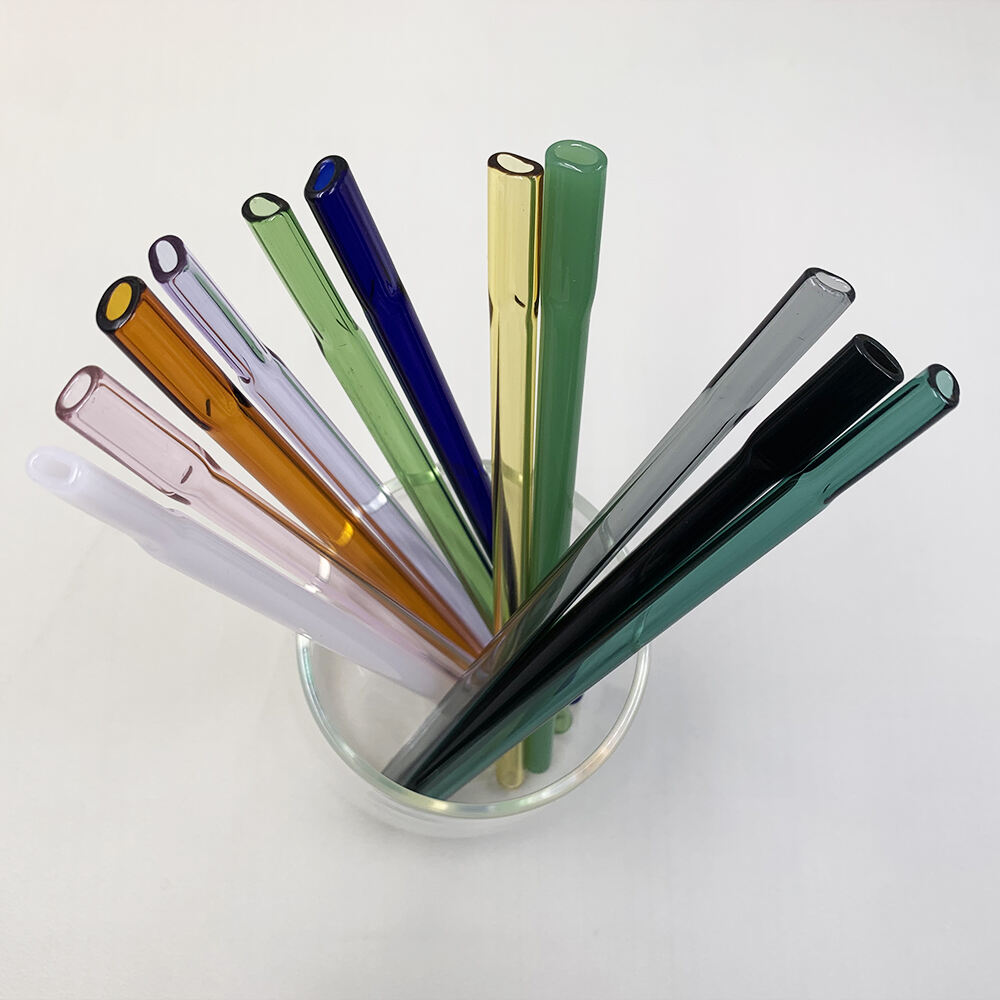 OEM ODM  Environmental Protection Borosilicate Custom Logo Drinking Straws flat mouth glass straws supplier