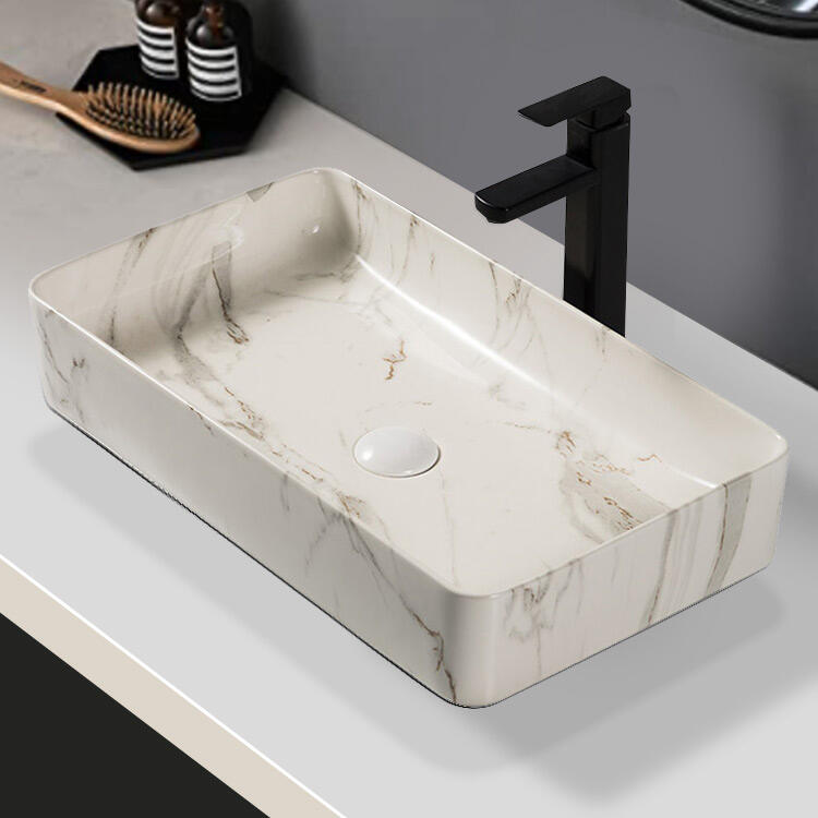 Fashion Ceramic above counter Vanity Basin Matte Black Marble Overmount Bathroom Sink details