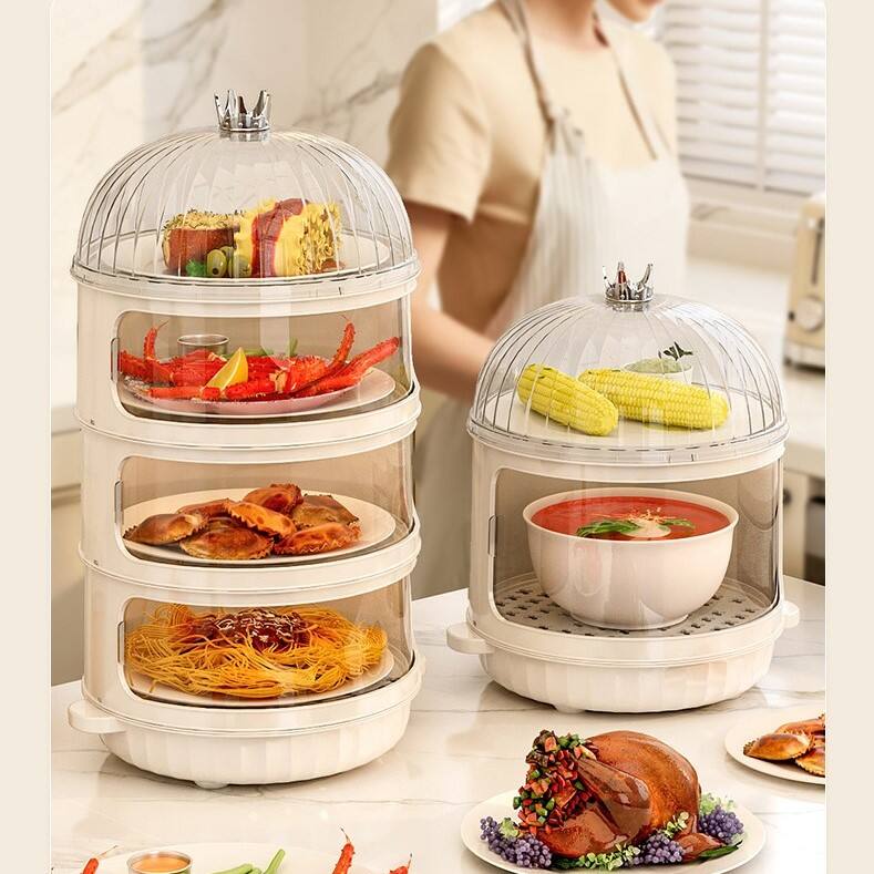 4 Layers Plastic warm keeper can keep cooked food warm Dish Insulation food cover Plastic multi-layer plate storage cover factory