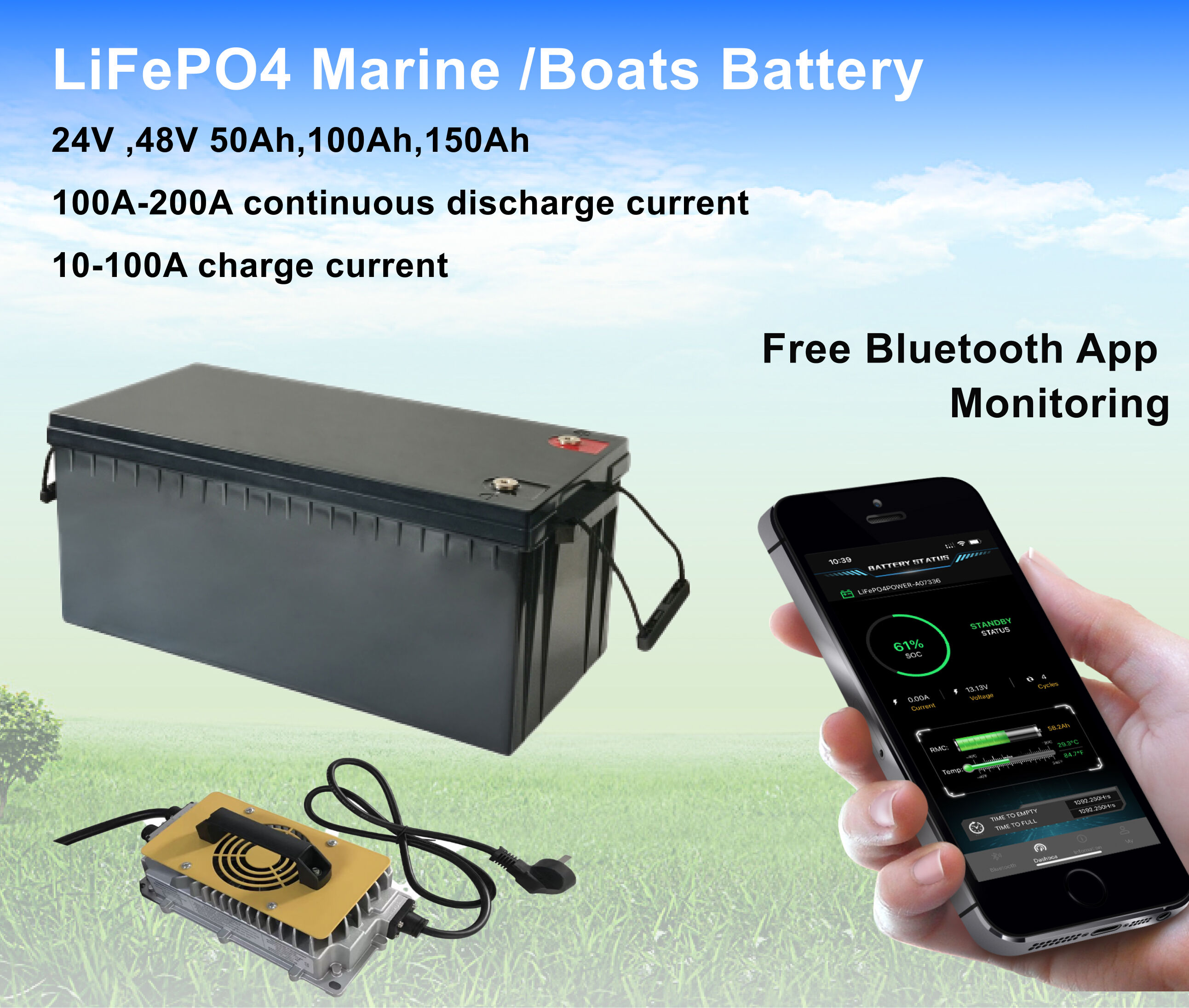 Lithium Smart Bluetooth RS485 25.6V 24V 200Ah LiFePO4 Marine Boat Battery Pack manufacture