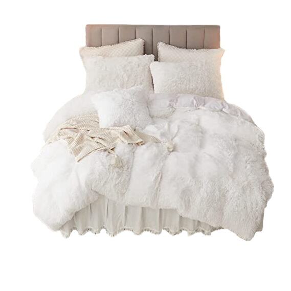 Plush duvet cover white fluffy cover set large plush faux fur bedding set with zipper closure duvet bedding set