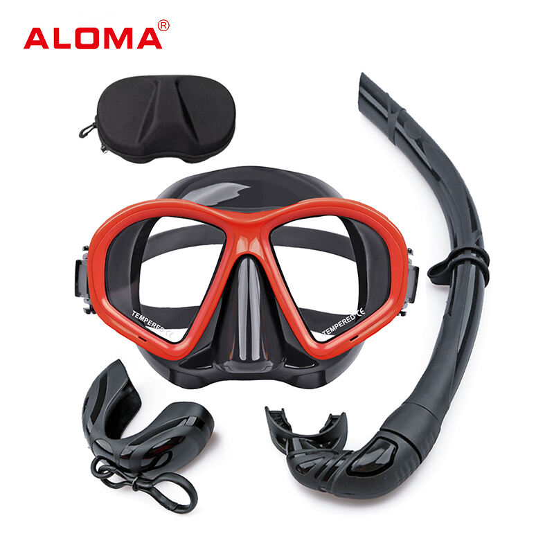 Aloma Hot Sale Snorkeling Mask Waterproof silicone diving mask freediving goggles and wet snorkel set details