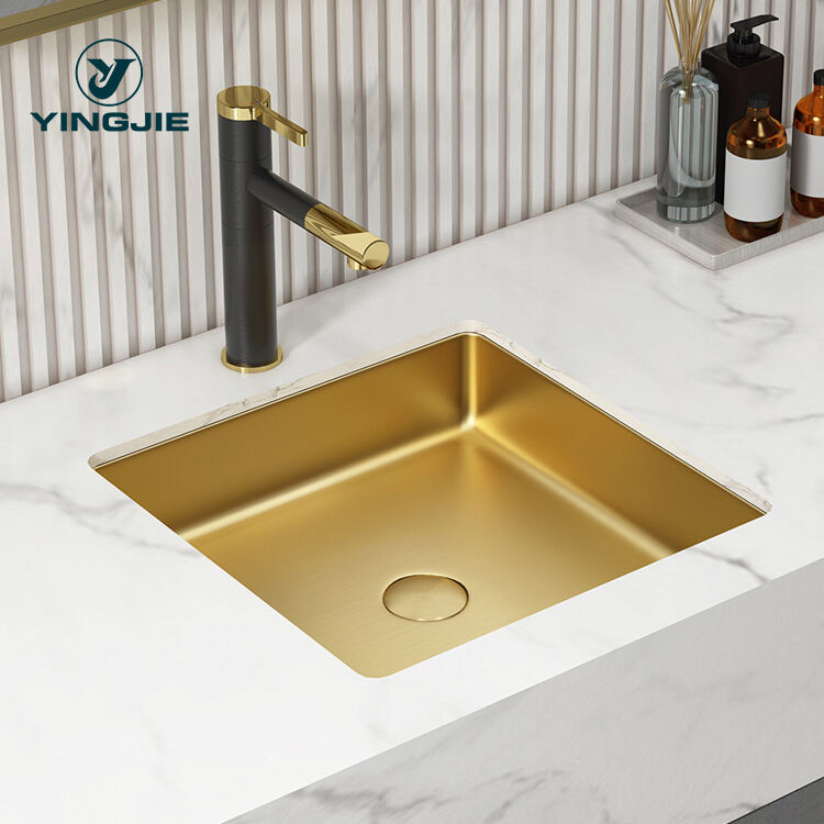 Bathroom Sink Factory Luxury Golden Sink Bathroom SS304 Stainless Steel Vessel Sink