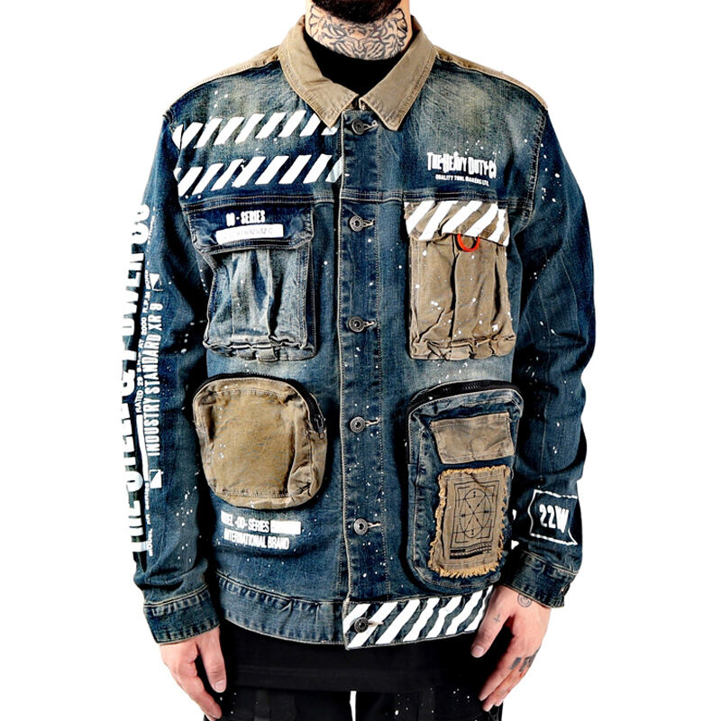 DiZNEW Acid Washing Men Denim printed jean Jacket vintage for men factory