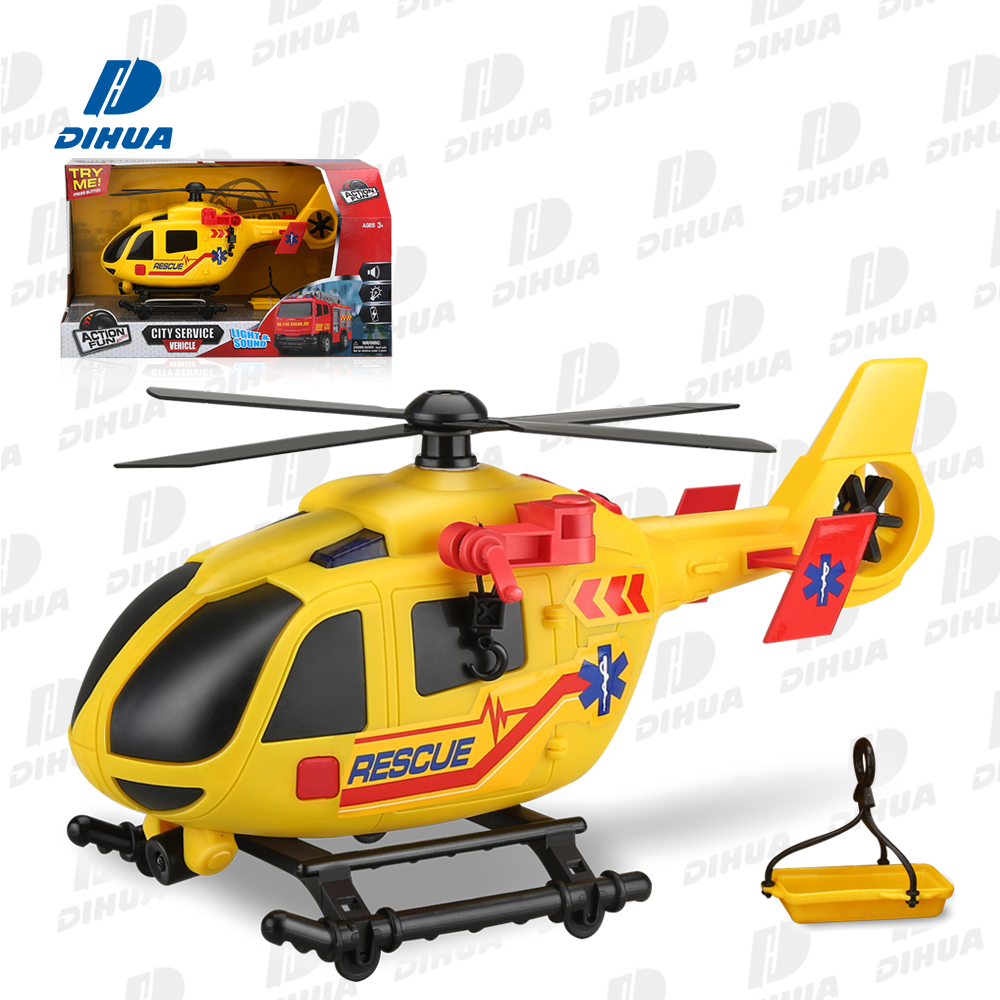 ACTION FUN - City Service Rescue Vehicle Freewheel Flying Helicopter w/ Movable Part Accessories Light & Sound for Kids