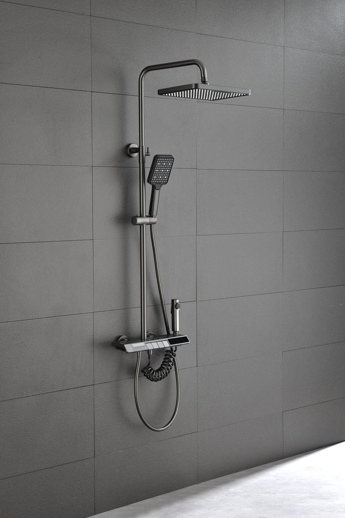 Olife Banos Gunmetal  4 Funtion Rainfalll Piano Key Hot And Cold  Sprinkler Shower Head Sets System manufacture