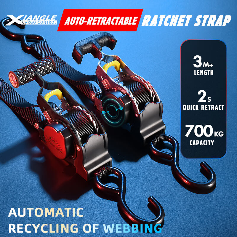 Automatic Strap 25mm 700kgs Self Retracting Motorcycle Tie Down Auto Retractable Ratchet Straps With S Hook factory