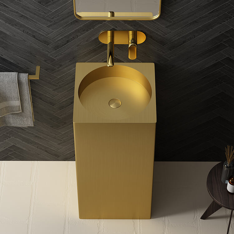 Big Size Square Bathroom Renovation Decoration Gold Color Square Shape Pedestal Wash Basin for Hotel Villa details