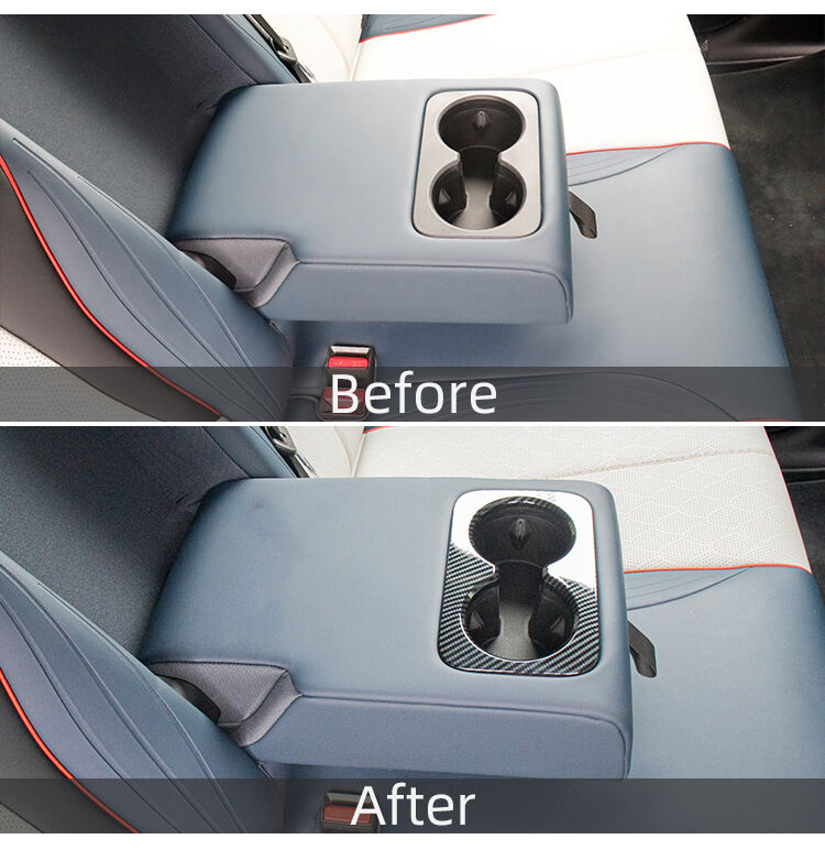 Auto Interior Parts High Quality Rear Seat Water Cup Holder Cover Trim ABS Imitate Carbon For BYD ATTO 3 Yuan Plus Accessories factory