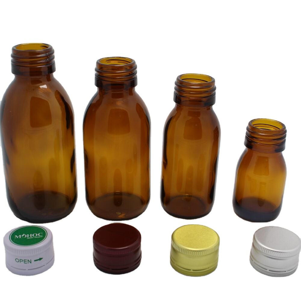 Amber capsule glass medicine pill empty bottles packaging wide mouth glass bottle with cap for vitamin tablet manufacture