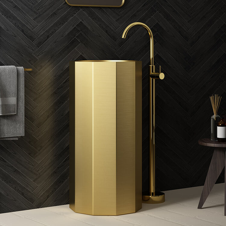 Bathroom Gold Stainless Steel Customized Color Bathroom Pedestal Free Standing Wash Basin for High End Villa supplier