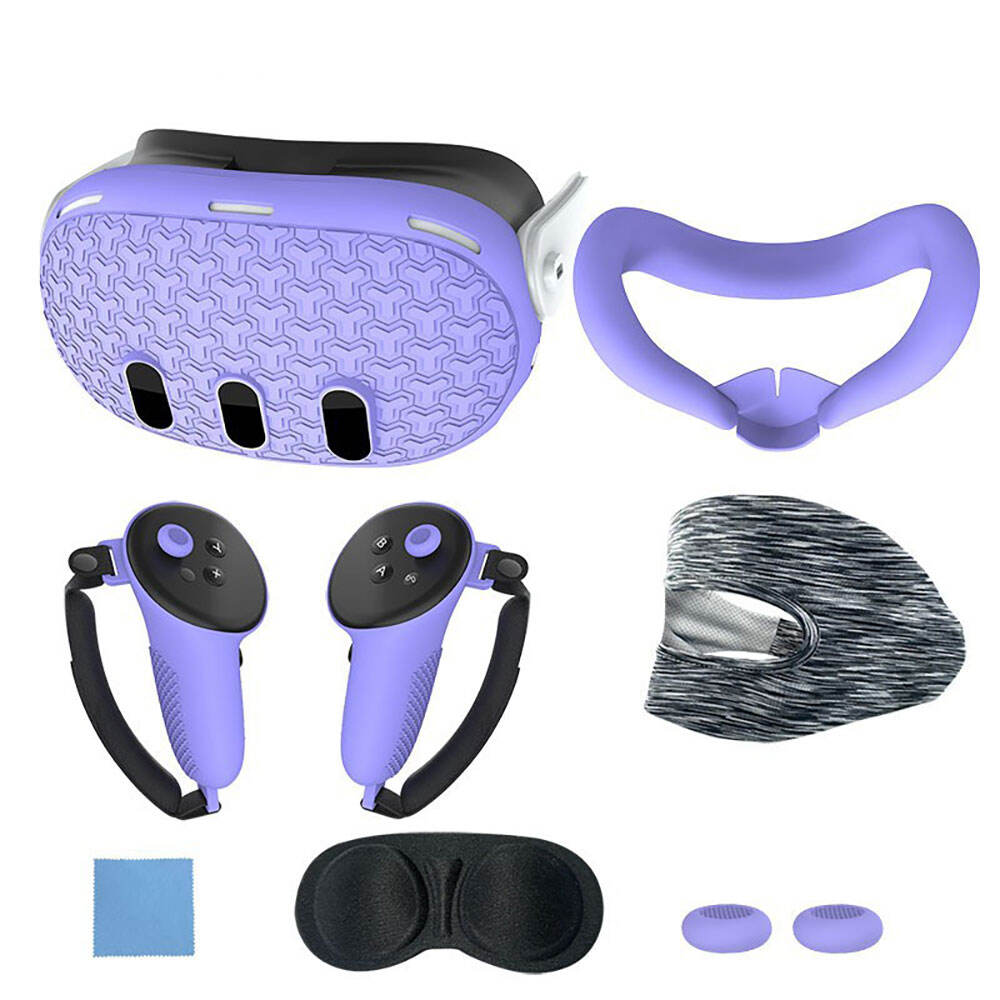 Vr Case For Meta Quest 3 Accessories Video Gaming Silicone Cover Mask Grip 7 Pieces Set Soft Protective