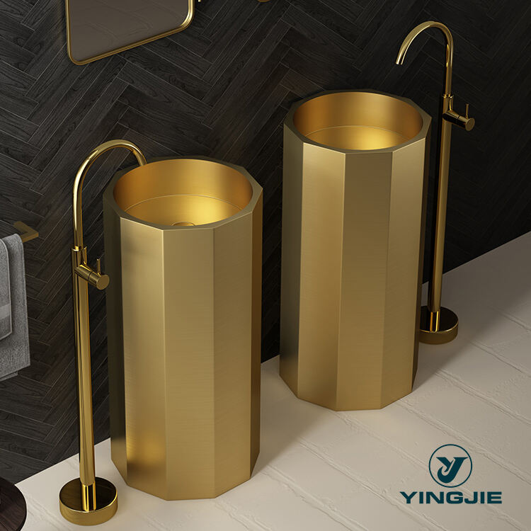 Bathroom sink Golden Stainless Steel Decoration Luxury Gold Pedestal Basin Wash Basin for Hotel Villa manufacture