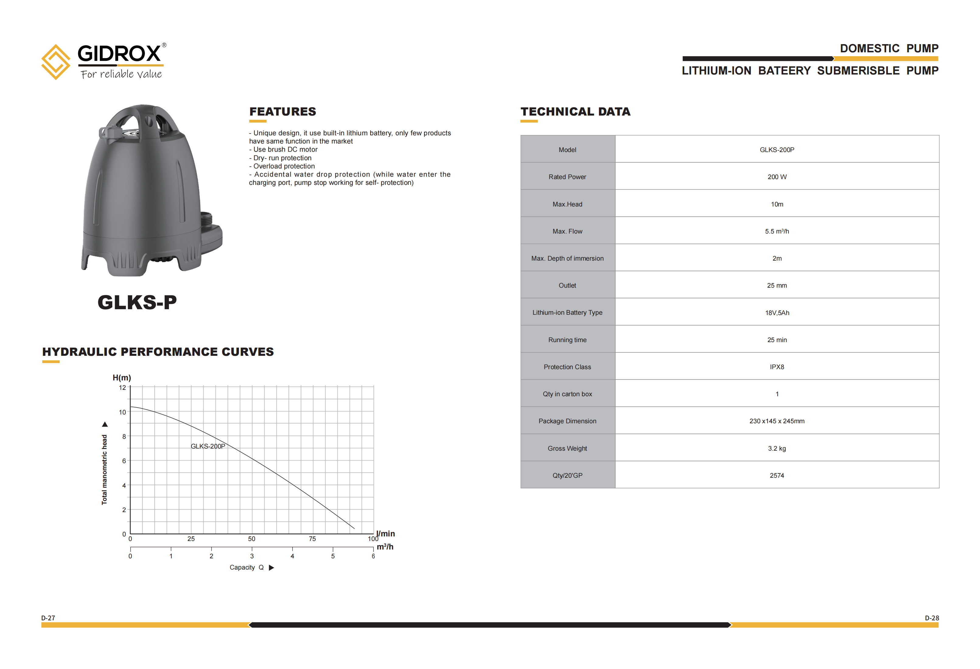 GIDROX LITHIUM-ION BATTERY SUBMERSIBLE PUMP-GLKS-P supplier