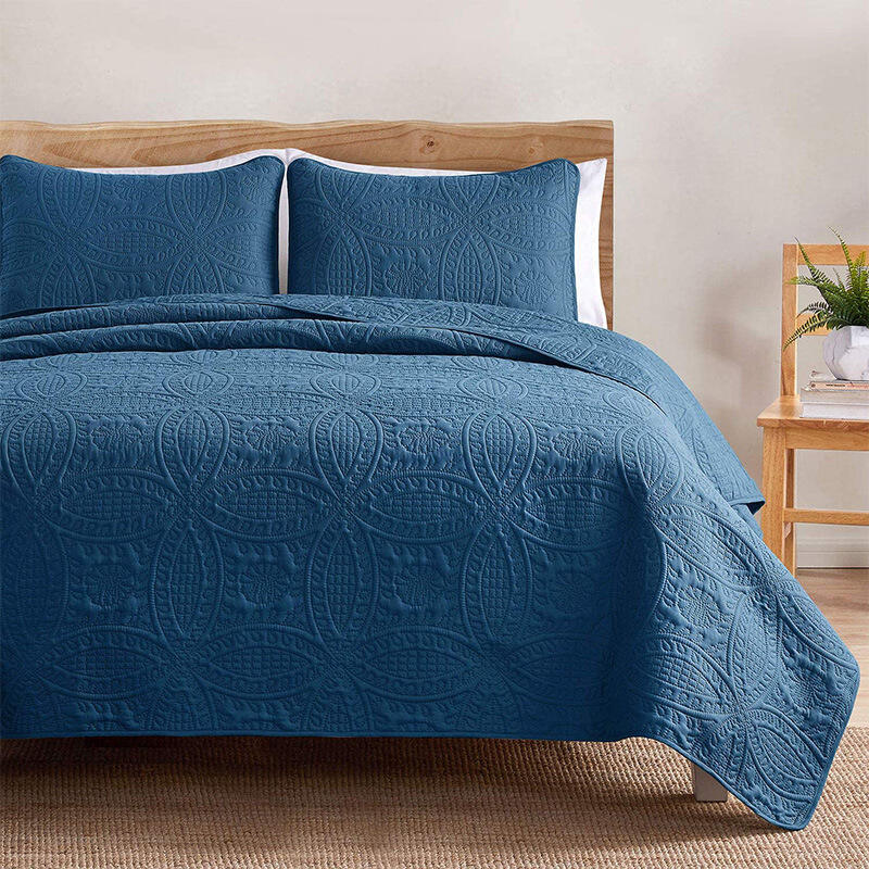 High Quality wholesale solid color Morden Bedding three piece bed cover quilting ultrasonic weave quilt manufacture