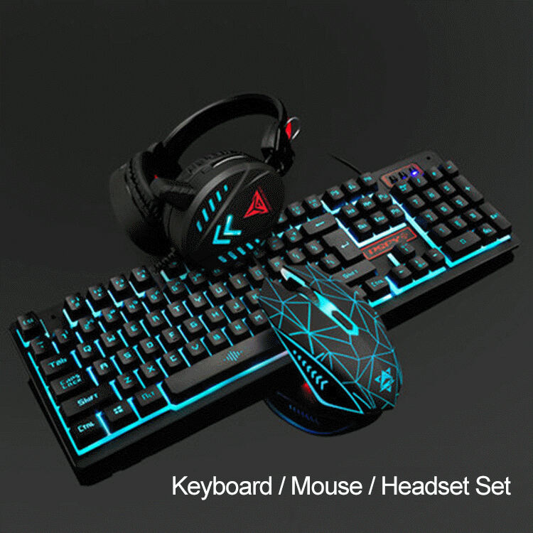 2021 Best Colorful LED lighting backlit Wired Gamer Gaming Keyboard Mouse Headphone set 3 in 1 Combo for Laptop Computer factory