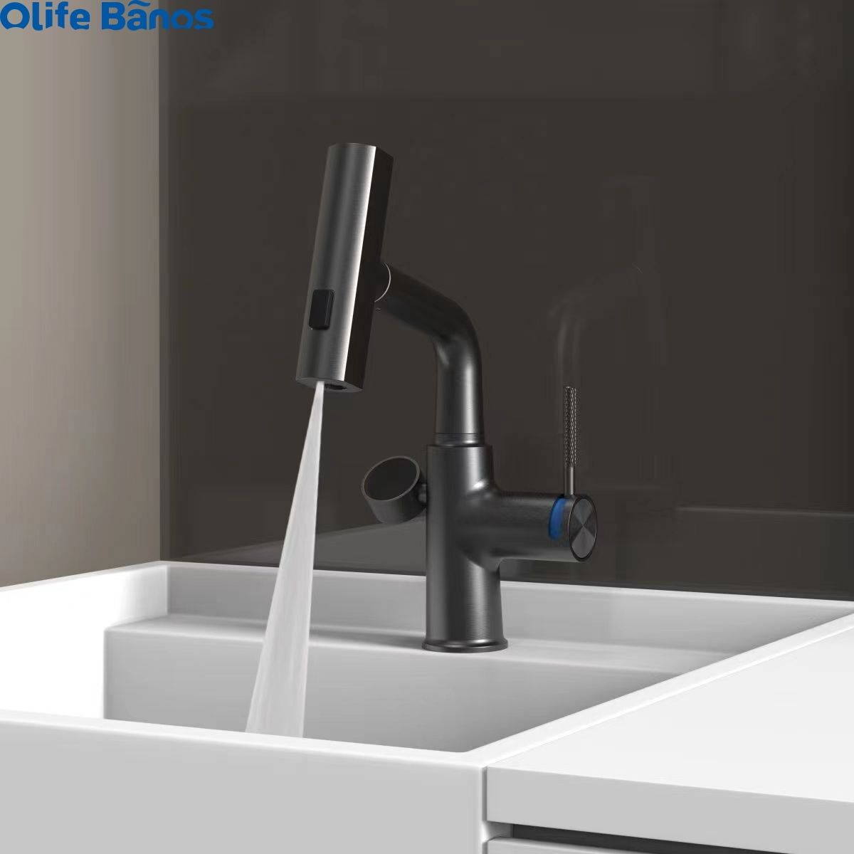 Olifebanos Gun Gray White Digital Display Pull Out Waterfall Rain Fall  Faucet 3 Functions Desk Basin Mixer Tap Faucet factory