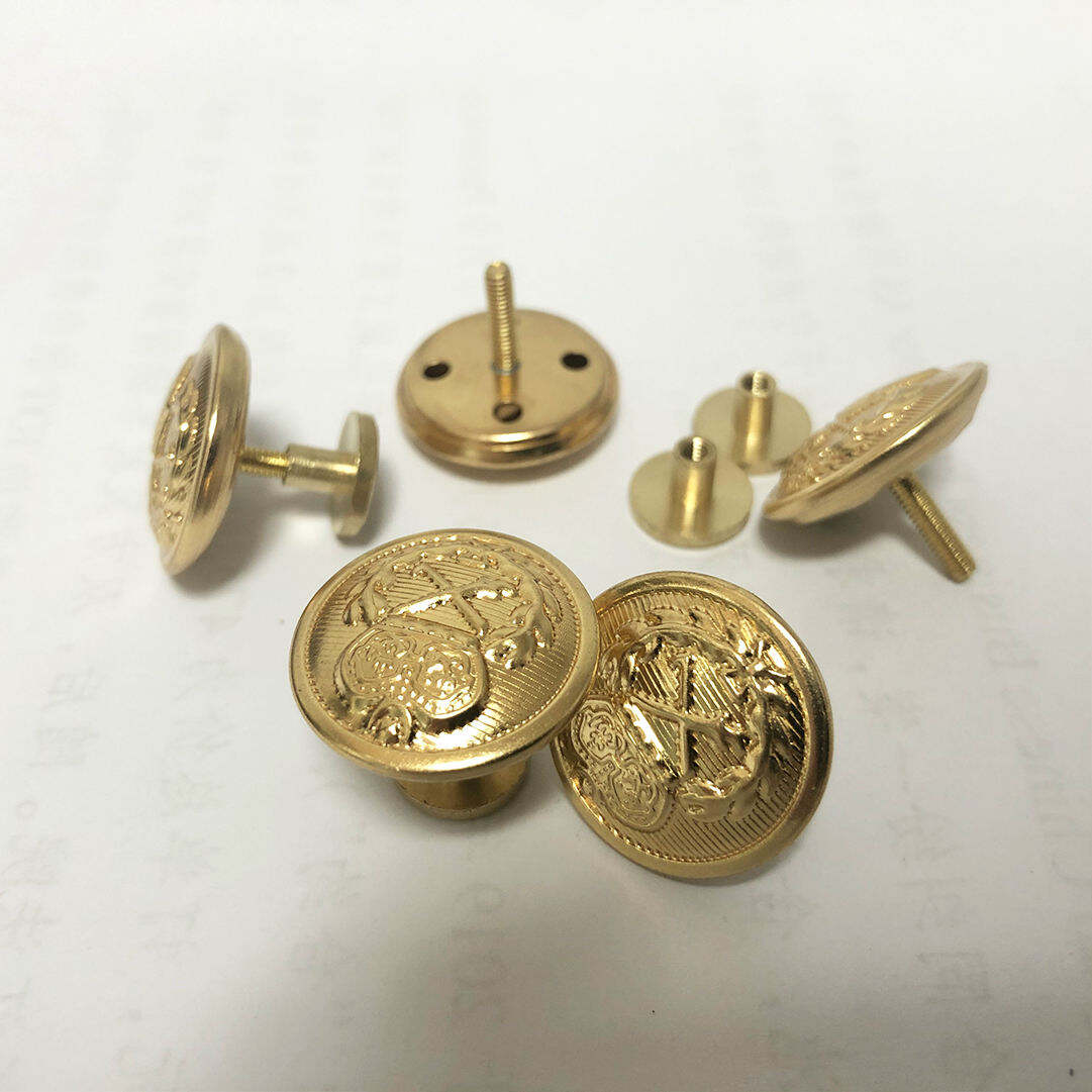 Custom logo brass golden coat head screw metal shank button for uniform