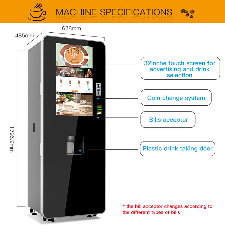 32 İnç Dokunmatik Ekranlı Akıllı Tam Otomatik Anında Sıcak ve Soğuk İçecek Kahve Otomatı Fabrika