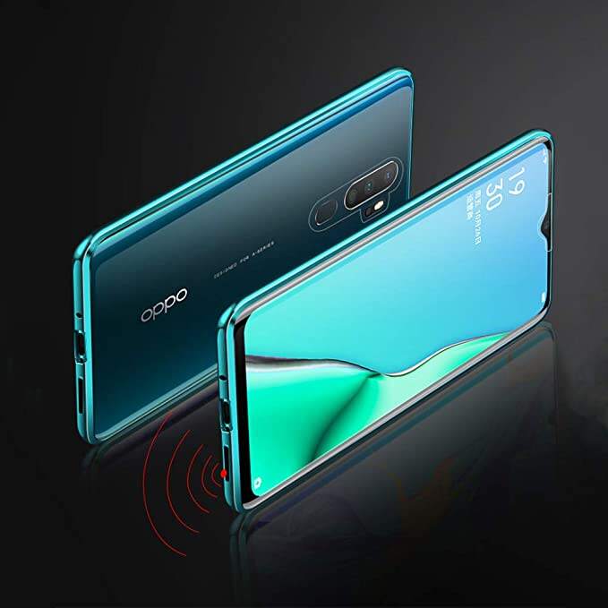 For OPPO A5/A9 Case, Magnetic Adsorption Metal Case Aluminum 9H Tempered Glass Back Cover factory