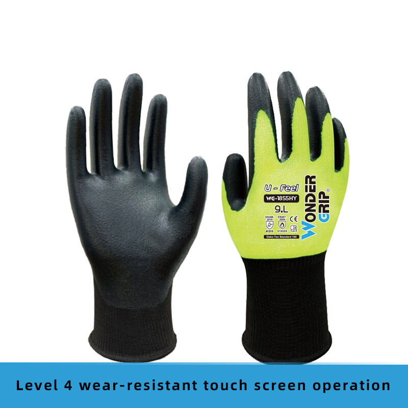 WG-1855HY U-Feel Bubble Nitrile Fluorescent Yellow Polyester Spandex Nitrile Rubber Touch Screen Work Gloves manufacture