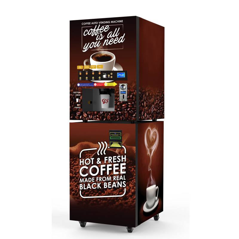 Herstellung eines automatischen Mini-Automaten für Heiß- und Eiskaffee mit Instantgetränk, Tee, Suppe und Münzprüfer für Bargeld und Kreditkarten