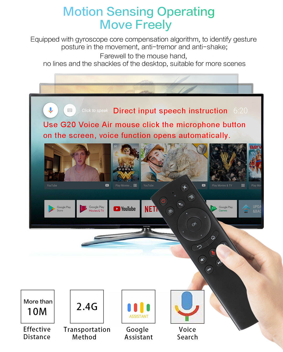 G20S Voice Remote Control Fly Air Mouse 2.4G Wireless Microphone Remote with 6 axis Gyroscope optional details