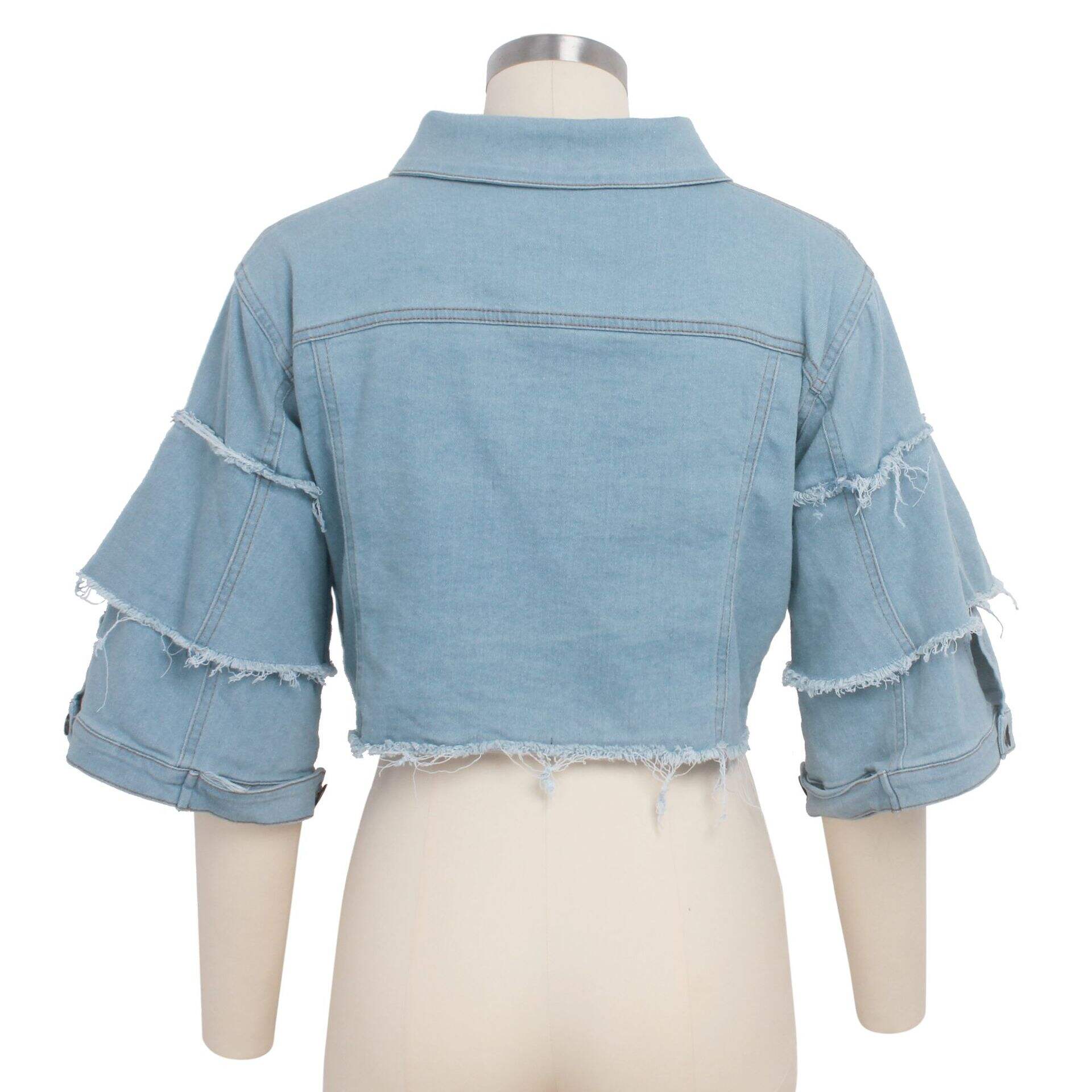 New Fashion Button Casual Solid Coats Women's Denim Cropped Jacket Female Pockets Hole Short Jean Jackets Ladies details