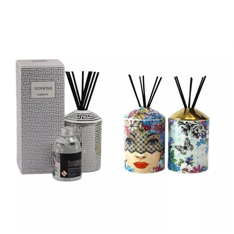 Home smokeless soy wax scented candles & fragrance in ceramic jar with reed diffuser gift set manufacture