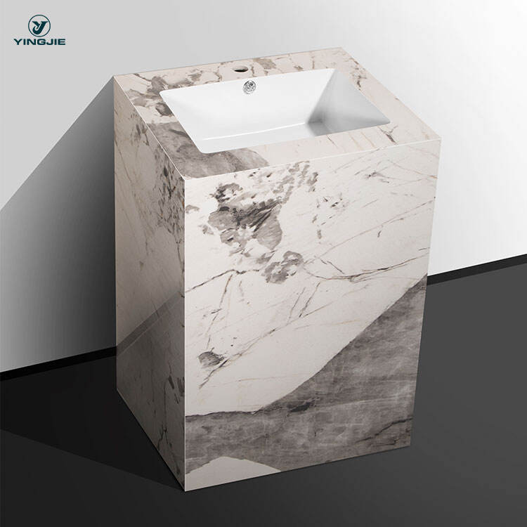 new design high quality bathroom sintered stone pedestal basin