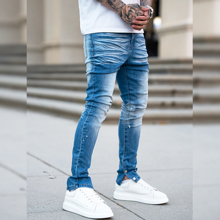 DiZNEW  DENIM Blue Vintage Wash 3D Whisker Skinny Jeans For Man details