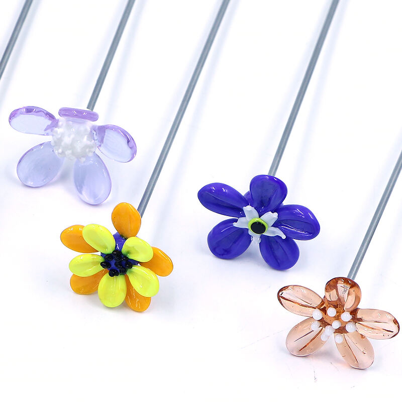 Garden Decorative Lampwork Handmade Glass Flower Animal Figurine With Metal Stake details