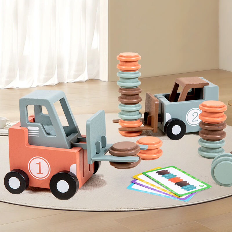 Wooden Forklift Truck Toy Early Educational Parent-child Car Battle Game Toddler Montessori Wooden Toys for Kids factory