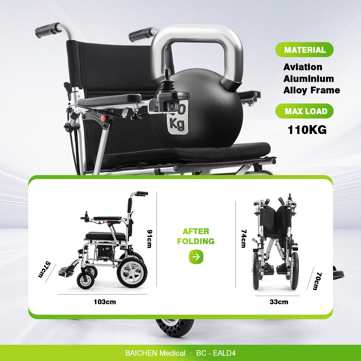 BC-EALD4 Lightweight Power Electric Folding Wheelchair For Disabled People