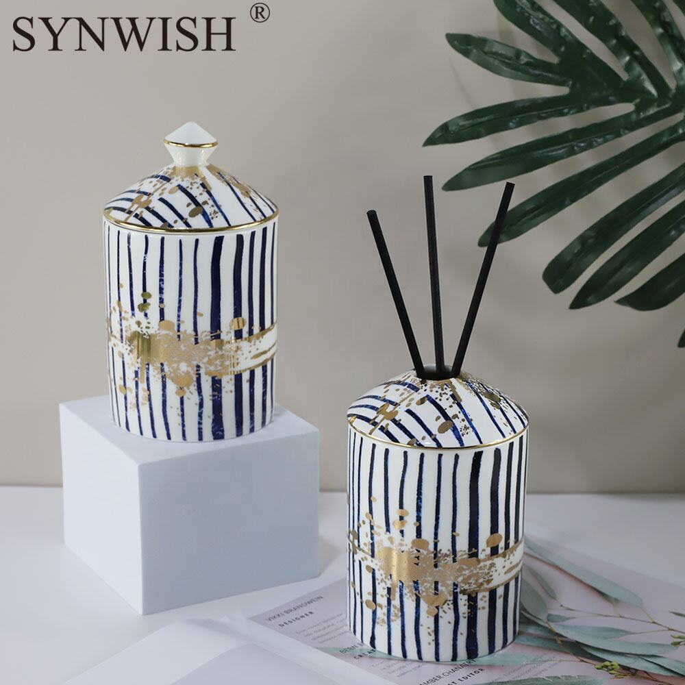 Custom Scented Soy Candle Christmas Paraffin Wax Wedding Aroma Candle In Unique Ceramic Candle Containers With Bamboo Lids factory