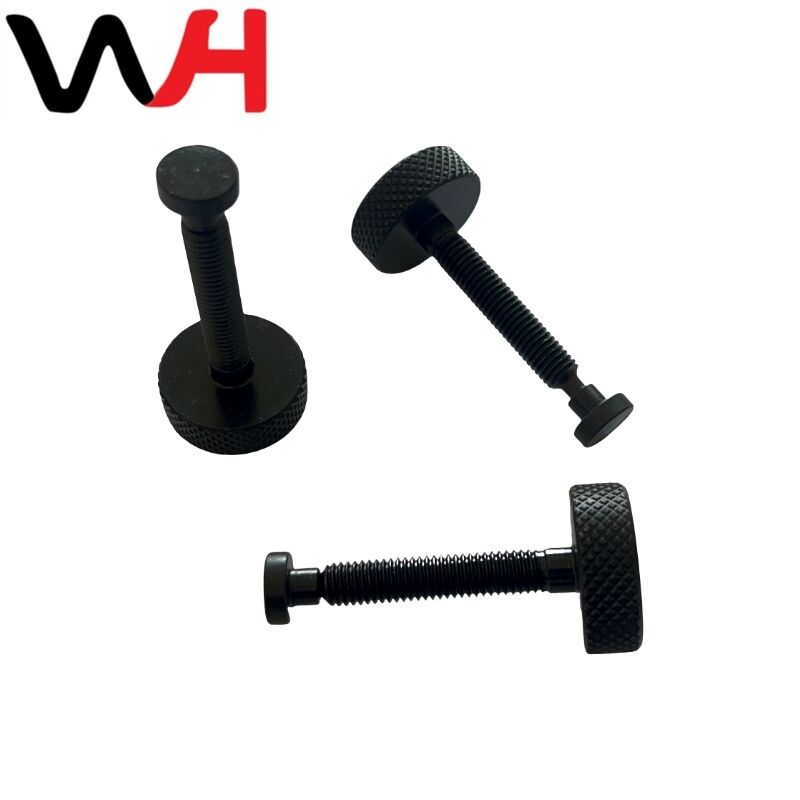 Factory straight flat head knurled hand screw black carbon steel hand screw hand screw knurled bolt quantity large price details