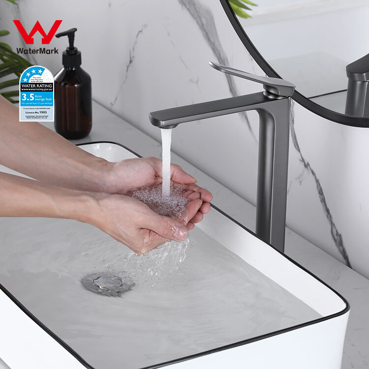 Watermark single hole modern bathroom water faucet tapware brass gun gray kaiping basin faucet manufacture