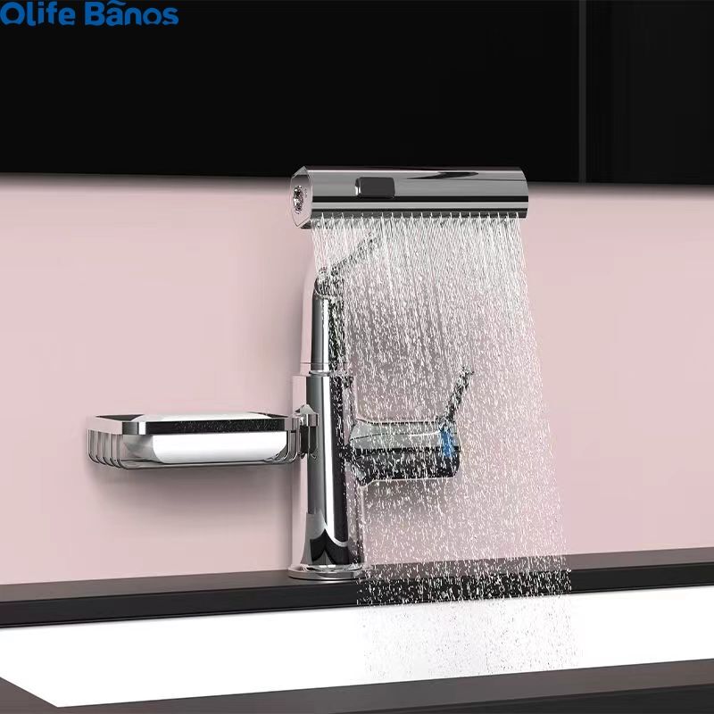 Olifebanos contemporary milky white pull-out bathroom sink basin waterfall rainfall faucet mixer tap wash  with one handle factory