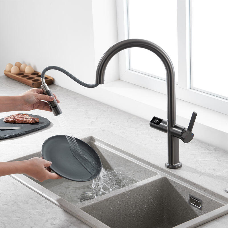 2023 New trend design smart digital touchless control pull out kitchen sink faucet mixer with temperature show display details