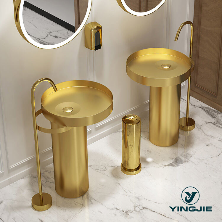 Luxury Hand Wash Free standing sinks Lavabo Bathroom Sink Middle East Golden Stainless Steel 304  Bowls Pedestal Sinks