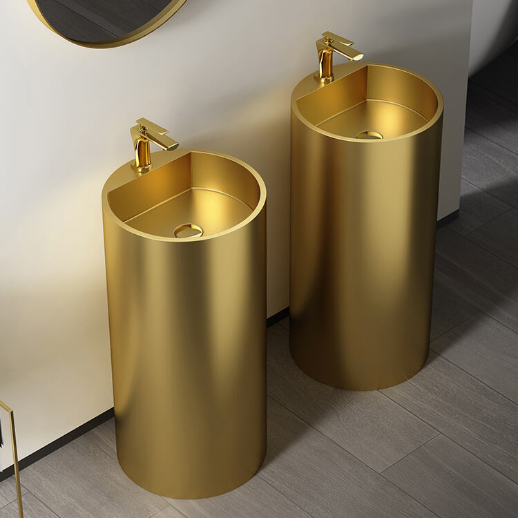 Luxury Bathroom Decor Artificial Stainless Steel Stainless Steel SUS 304 Gold Pedestal Basin manufacture