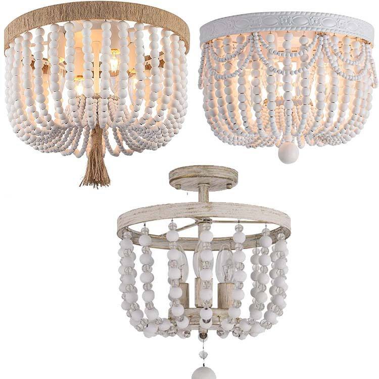Bohemian Style Vintage Rustic Hotel Room Design Boho E12 Wood Base Beads Recessed Ceiling Light supplier