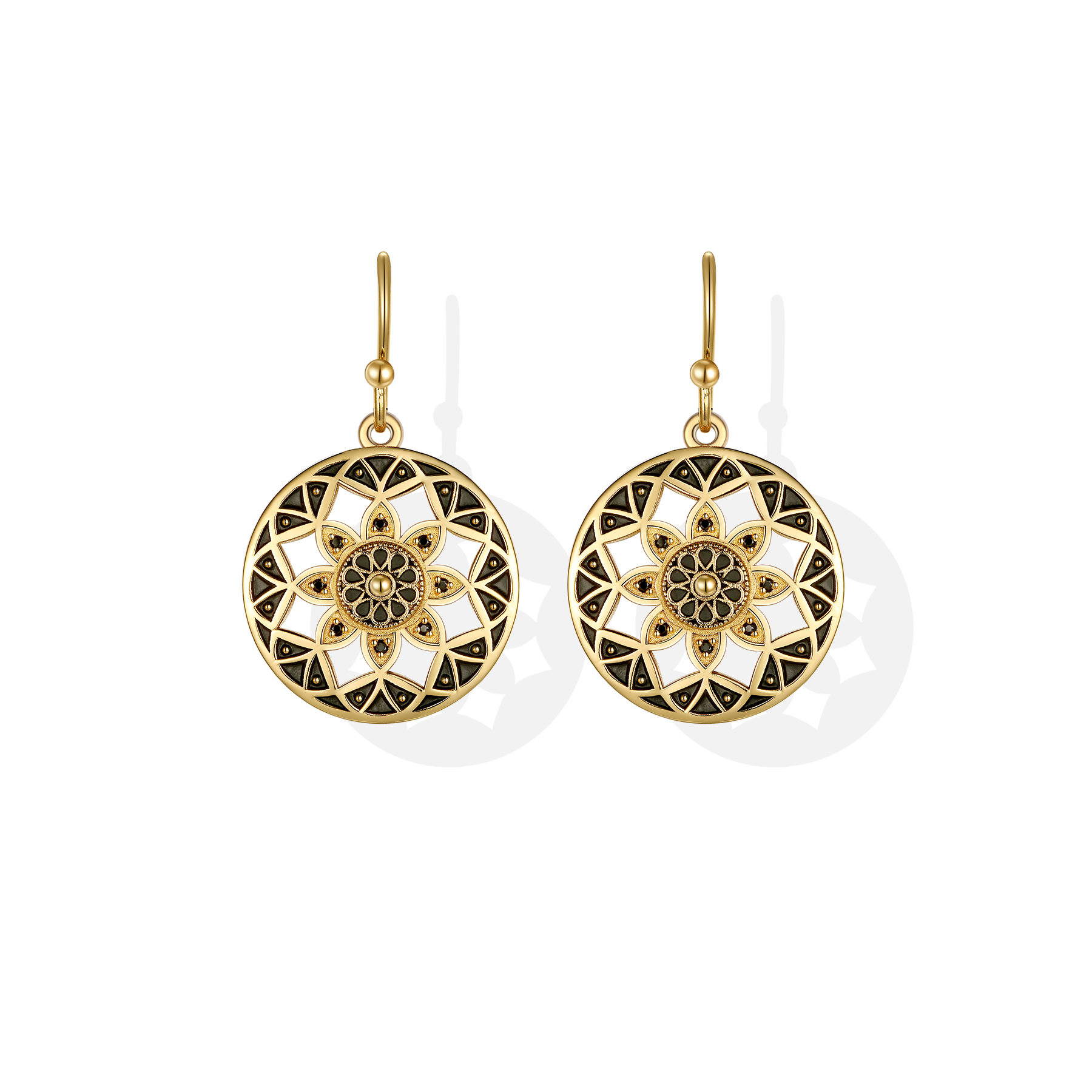 Mandala design elegant earrings with black oil plating