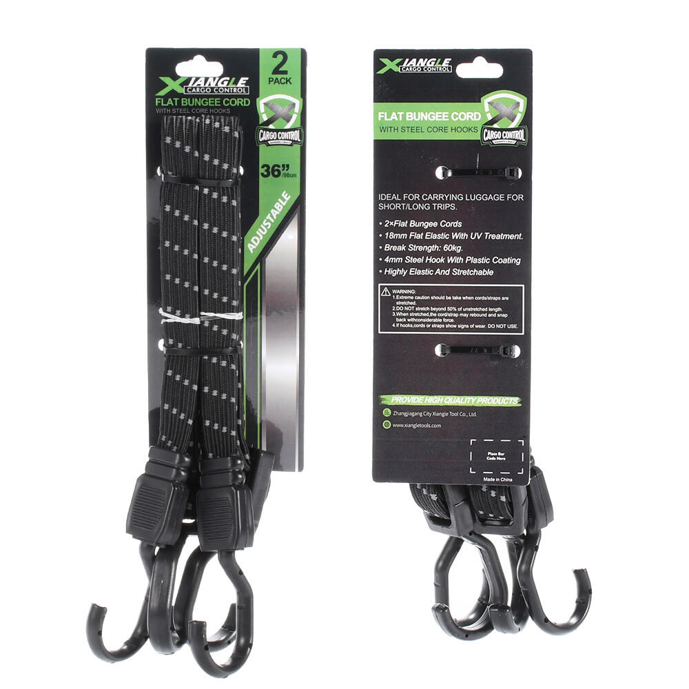 2pk rubber latex elastic black flat bungee cord with hooks supplier